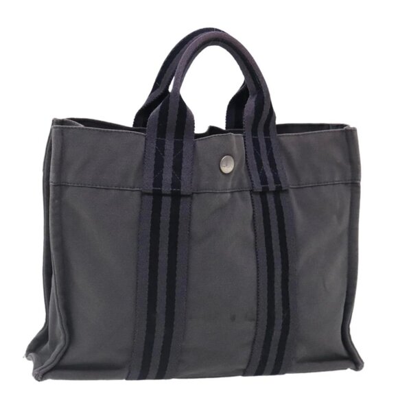 HERMES Fourre Tout PM Tote Bag Canvas Gray Silver Auth ti2154 - Picture 1 of 16